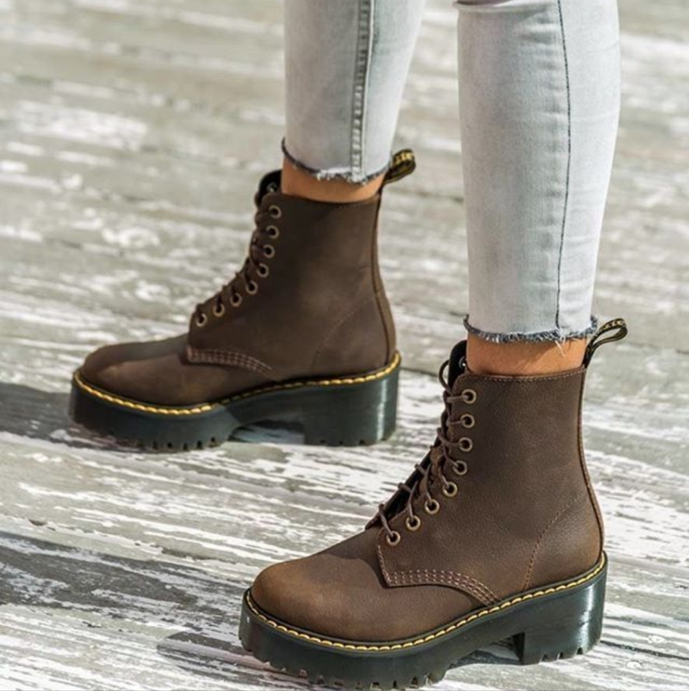 Dr. Martens Brown Combat Boots with Rugged Sole